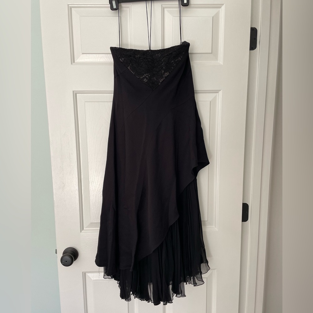 J. Mendel black strapless midi length cocktail dress